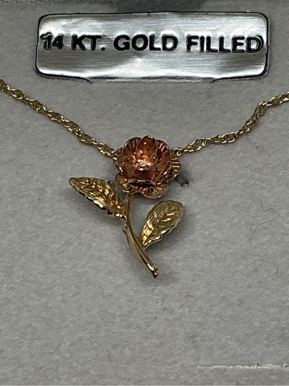 Vintage 14K Gold Filled Two-Tone Rose Pendant Necklace 17” NOS